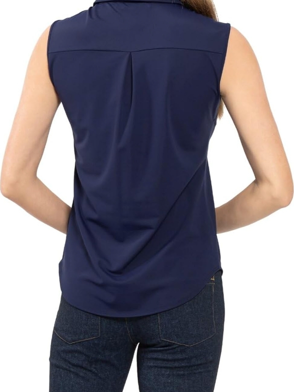 Jude Connally Kim Navy Sleeveless Button-Down Collared Top with Gold Buttons - Picture 2 of 4